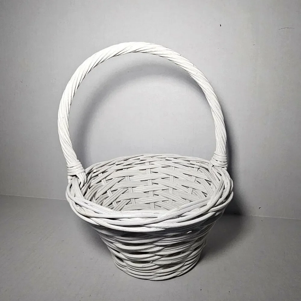 Painted White Easter Basket 12 Inches